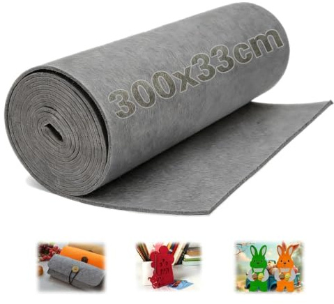 Ezitruz Filz Meterware 300×33 cm, Filzstoff Grau Filz 3 mm Dick Filzrolle Filzmatten zum Fuschneiden Bastelfilz Polyester für DIY Handwerk Filzunterlage Patchwork Aufbewahrungstasche Stickfilz