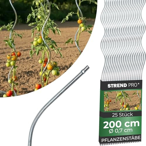 STREND PRO Tomatenstäbe 200 cm - 25 STK. | Spiralstab Ø 7 mm Verzinkter Stahl | Pflanzstab, Tomatenstütze, Rankhilfe, Stangen für Tomaten | Rankstab Metall | Spiral Bohnenstange Pflanzenstütze groß