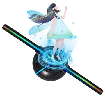 3D Holographic Fan, 5.5in/14cm 3D Hologram Fan, 128 0603 LED Beads Holographic Projector, HD Flicker Free TF&APP Control Christmas Halloween