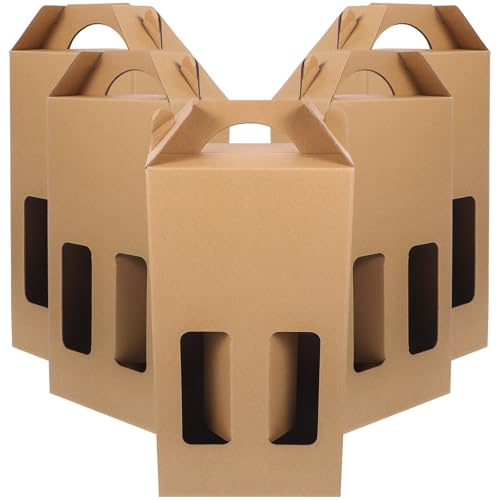 Cabilock 5pcs Khaki Paper Wine Bottle Carrier Boxes Safe and Practicable Wine Bottle Packaging Case for Hotels and Ktv for Convenient Transport