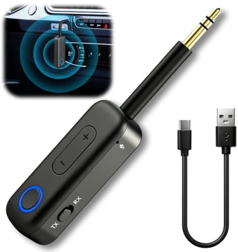 Bluetooth 5.4 Transmitter Receiver, 2 in 1 Bluetooth Airplane AUX Adapter | Mini Wireless 3.5mm Audio Adapter, RX Hands-Free Calls, with 180mAh Battery for TV, PC, Car, Speakers and Headphones