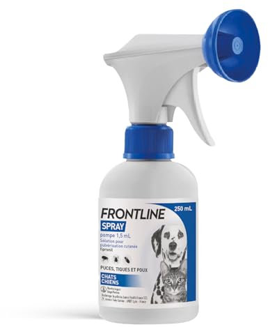 FRONTLINE Spray pompe 1,5ml - Antiparasitaire Chien & Chat - Anti-puces, Anti-Tiques - Traitement d'Urgence en cas d'Infestation Massive par les puces et tiques - Pour Chiens & Chats de +5Kg - 250 ml