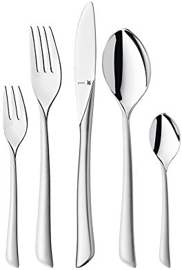 WMF Virginia Besteck-Set 30-teilig für 6 Personen Cromargan protect Edelstahl rostfrei teilmattiert extrem kratzbeständig eingesetzte Messerklinge spülmaschinengeeignet Kuchengabel