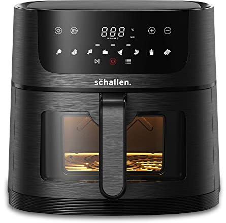 Schallen Digital Air Fryer Healthy Eating Low Fat Large Fast Cooking Machine with Touch Screen, Grill Rack, Adjustable Temperature & 60 Min Timer, Glass Window, Black (6L)