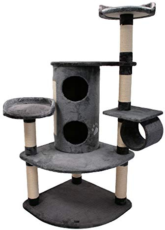Bontoy Kratzbaum Betty in grau I 65 x 65 x 150cm I Sisalstämme mit 9 cm Durchmesser I auch für große Katzen geeignet I Stabiler Katzenkratzbaum