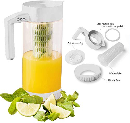 Glass Water Infusion Pitcher | BPA Free Fruit Infuser Made of Highest Quality Borosilcate | Safe for Hot and Cold Liquids | Makes Infused Iced Tea, Coffee, Water, Juice, Vodka, Tequila, and More - 1.3 Liter (44 ounce) Infuser Pitcher by Cestari Kitchen by Cestari Kitchen