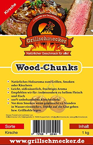 Grillschmecker Wood Chunks 1kg Kirsche - Natürliches Holzaroma für Smoker, Keramik- und Kugelgrills -