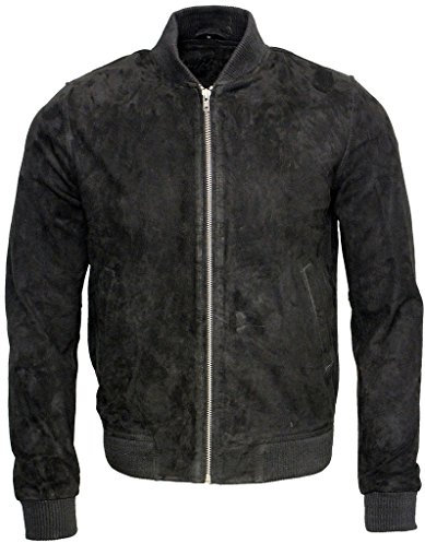 Infinity Männer Schwarze Ziege Wildleder Bomber Varsity Jacke 4XL