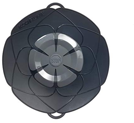 Kochblume das Original, Silikon Überkochschutz für Töpfe und Pfannen, Mikrowellen-Deckel, Spritzschutz und Dampfgar-Aufsatz | (anthrazit, M | Topfgröße 14-20cm)