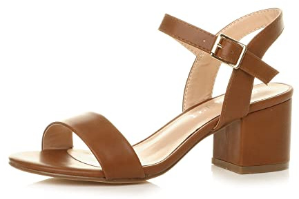 Ajvani Women Ladies Low Block Heel peep Toe Ankle Strap Strappy Party Sandals, 4 UK, Tan Matt