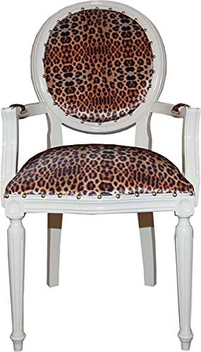 Casa Padrino Barock Esszimmer Stuhl mit Leopard/Creme