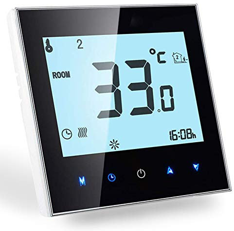 Termostato Smart Wifi per Caldaia a Gas/Acqua Compatibile Alexa Echo Google Home-Termostato Digitale Senza fili Cronotermostato,termostato ambiente interruttore touch 3A (Nero)