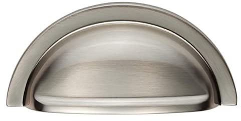 Fingertip Design OXFORD Cabinet Cupboard Door CUP PULL Handle, 76mm Hole Centres (Satin Nickel)