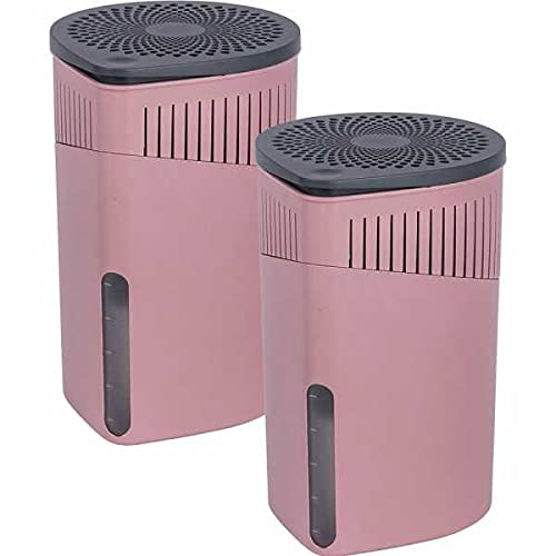 WENKO Deshumidificador Mod. Drop – Juego de 2 deshumidificadores para caravanas, sótanos, baños, sin electricidad, con 2 x 1000 g de cloruro de calcio rosa, para habitaciones de hasta 80 m³