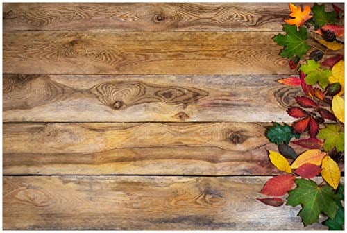 Wallario Glasbild Herbstlaub auf Holzbrettern - 60 x 90 cm Wandbilder Glas in Premium-Qualität: Brillante Farben, freischwebende Optik
