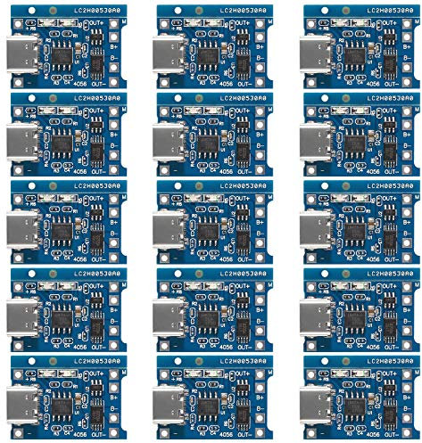 15pcs 5V 1A TP4056 Charging Module Type-C USB 18650 Lithium Battery Charger Board with Protection (Type-C USB)