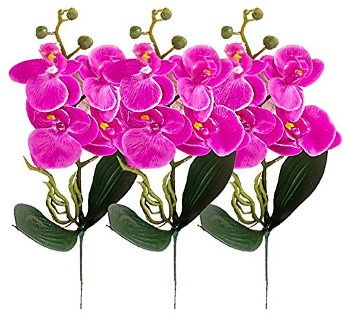 HAOSHICS Künstliche Phalaenopsis-Blumen, künstliche Orchideen, fühlt sich echt an, für Tischdekoration, Zuhause, Hochzeit, Party, Dekoration, 3 Stück