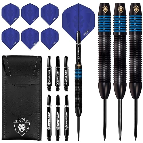 KOTO - Kingprove Black & Blue Brass Darts Darts 22 G, Blau, Darts Set inkl. 3 Barrels,Flights + Shafts & Dartwallet, Fester Ringgrip