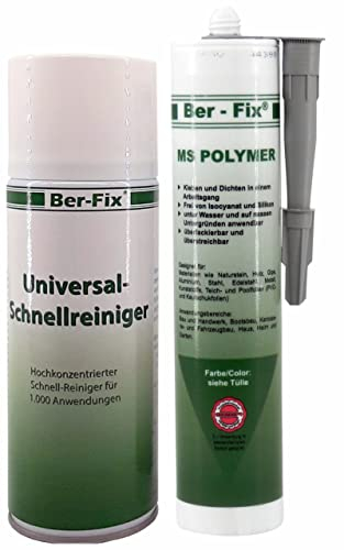 Ber-Fix MS Polymer Kleber Beton-Grau 440g + 400ml Schnellreiniger – Montagekleber für starke & dauerhafte Verklebungen