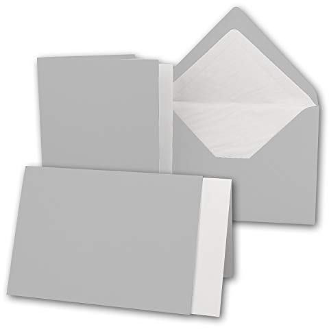 10x Karten-Set DIN B6-12 x 17 cm - 120 x 170 mm - Falt-Karten mit Brief-Umschlägen & Einlege-Blättern - Gerippte Struktur Oberfläche - Silber-Grau Hell-Grau - Vintage Einladungskarten