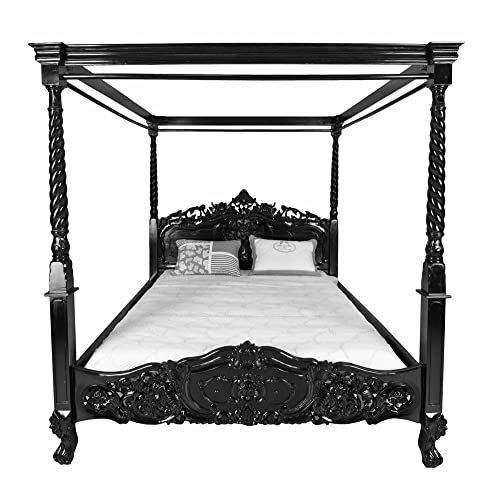 Ehebett Mahagoni Himmelbett Schwarz Doppelbett 180x200cm mar229 Palazzo Exklusiv Königliches Himmelbett „Palazzo Dario“ aus massivem Mahagoniholz mit aufwendigen Schnitzereien & imposanten Säulen