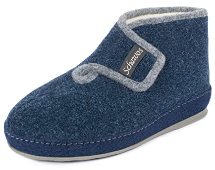 SCHAWOS Damen Filz Hausschuh 2060 warm gefüttert Schurwolle Klettverschluss Hausstiefel (Marine, Numeric_41)