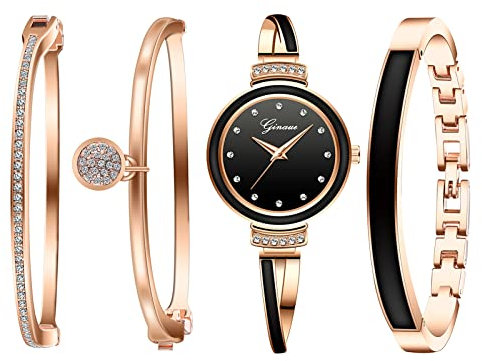 Avaner 4 Stück Damenuhren Mode Personalisierte Strass Digitales Zifferblatt Damen Armbanduhr Schmuckschließe Armband Armbänder für Frauen