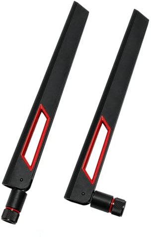 Black and Red 10dBi Dual Band Signal Booster Wi-Fi Antennas (2.4GHz/5GHz-5.8GHz) with RP-SMA Male Connector for Wireless Camera, Router, Hotspot - 2 Pack