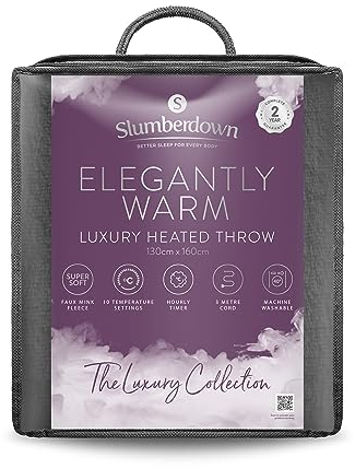Slumberdown Warm Heated Throw Blanket (130x160cm) - Luxury Fleece Electric Blanket with 10-Heat Settings & Timer | Energy Efficient (3p/hr), 2-Year Guarantee, Washable, Charcoal Grey