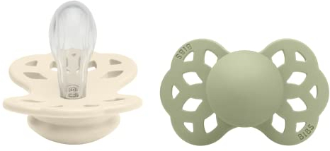 BIBS Infinity Schnuller 2er-Pack, BPA-frei, Symmetrischer Sauger. Silikon, Hergestellt in Dänemark. 0-6 Monate (2er Pack), Ivory & Sage