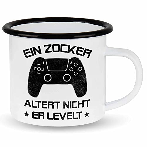 wowshirt Emallie Tasse Geschenk für Gamer Ein Zocker Altert Nicht Er Levelt Geburtstag Gaming Controller, Farbe:White - Black