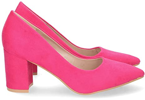 shoes&blues.es 70313-Zapato de Tacon para Mujer, Comodo, Estilo Salon, con Punta Fina, Primavera Verano 2023. Talla 38 Fucsia