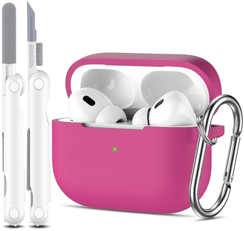 R-fun Kompatibel mit AirPods Pro 2nd/1st Generation Case Cover mit Reinigungsset, Vollschutzsilikon für Apple AirPods Pro 2023/2022/2019 Ladecase[LED anteriore visibile],Rosenrosa