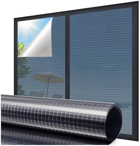 Beautysaid Pellicola riflettente unidirezionale per finestre, protezione solare, antiriflesso e resistente ai raggi UV, per la privacy, aderisce staticamente senza colla, per casa, ufficio, casa, 60 x