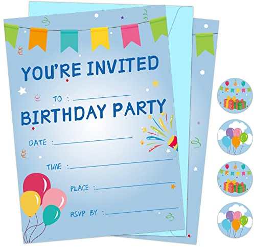 30 Pack Birthday Party Invitations Set Boys Girls Kids Invite Cards with Envelopes Printed Birthday Invitations Supplies with Sticker Labels Decorations for Surprise Party Baby Shower Boys Party