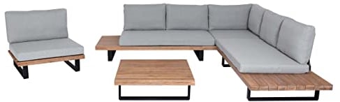 Mendler Garten-Garnitur mit Sessel HWC-H54, Lounge-Set Sofa, Spun Poly Akazie Holz FSC® Aluminium - Hellbraun, Polster hellgrau