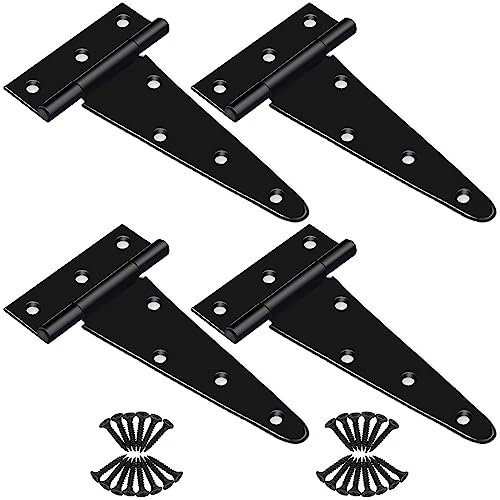 Lot de 4 charnières en T robustes de 20,3 cm, charnières de porte d'abri de jardin, charnières en T pour clôtures en bois, porte de cour, portails de grange, quincaillerie de portails, antirouille