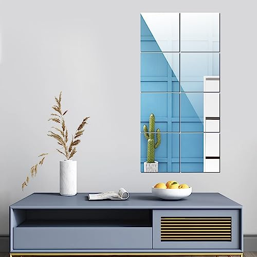 Trintion Mirror Wall Sticker Square Acrylic Mirror Tiles 12/inch Mirror DIY Wall Sticker Removable Self-Adhesive for Home Wall Decoration Room Sofa TV Background Wall 30x30cm 8pcs Silver