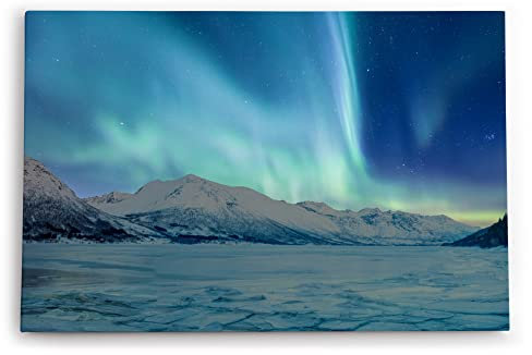 Paul Sinus Wandbild 120x80cm Berge Schnee Norwegen Polarlichter Sternenhimmel