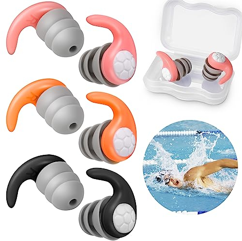 Zocipro 3 Paar Ohrstöpsel Schwimmen Erwachsene, Silikon Ohrenstöpsel Schwimmen Wasserdichte Wiederverwendbare, Ohrenschutz für Schwimmen Surfen Duschen Schlafen Wassersportarten