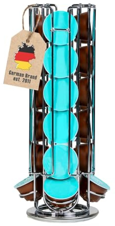 INTIRILIFE Kaffee Kapselhalter kompatibel mit Dolce Gusto Kapseln (24 Stück) aus Eisen in Silber - 13.5 x 33 cm - 360 Grad Rotierbarer Kapselständer Aufbewahrung für Kaffee Kapseln Pads