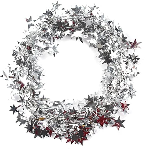 Wambere 1 Stück Weihnachtsdeko Girlande Lametta Girlande 7,5m je Stück,Kleine Sterne Girlande Weihnachten Draht mit Sternen Deko,für Weihnachtsbaum Zuhause Hochzeit Party Festival Dekoration,Silber