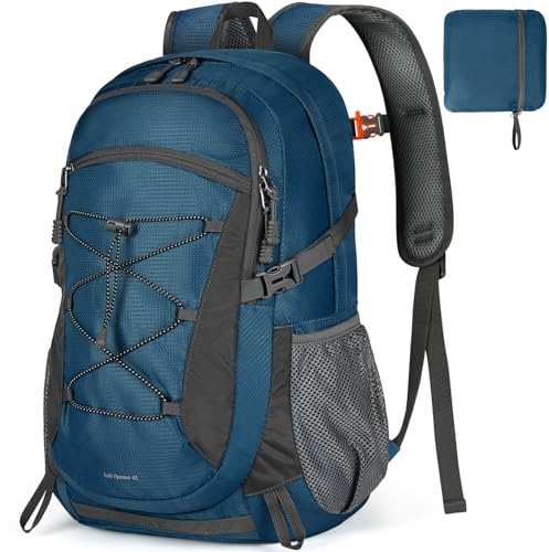 RAINSMORE Wanderrucksack Herren Damen 40L Wasserdichter Rucksack Leicht Groß Reiserucksack Trekkingrucksack mit Reflexstreifen Für Klettern Radfahren Bergsteigen Reisen Blue