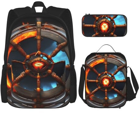 AthuAh Yin Yang Shield Rucksack,*# Mädchen Jungen Rucksack mit Lunchtasche und Federmäppchen 3-teiliges Set für Wandern, Schule, Ausflug, Schwarz , Einheitsgröße