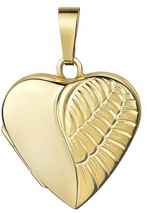JEVELION Anhänger Medaillon Herz Engel-Flügel 585 Gold Herzamulett für 2 Bilder zum Öffnen für Damen mit Halskette und Schmuck-Etui