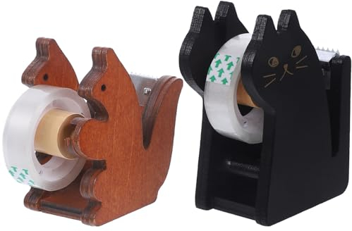 Lurrose 2 Stück Tier-Klebebandabroller Süße Katze Klebebandhalter Vintage-Holz-Klebebandschneider Abdeckband Aufbewahrung Organizer Desktop-Klebeband-Rollenständer Für Büro