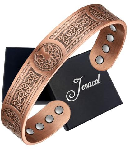Jeracol Kupfer-Magnetarmband für Männer und Frauen, Armband für Arthritis-Schmerzlinderungs-Therapie-Armbänder, Manschette mit 12 starken Magneten (je 3800 Gauss)