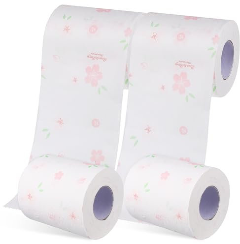 Alipis 4 Rolls Decorative Toilet Paper, Flower Printed Napkins for Home Use, Soft and Comfortable, Hygienic and Convenient