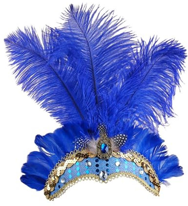 Feder Stirnband Fascinator Damen Flapper Stirnbänder Cosplay Haarband Karneval Party Kopfschmuck Vintage Haarreif Kopfbedeckung Kostüm für Hochzeit (Blue, One Size)