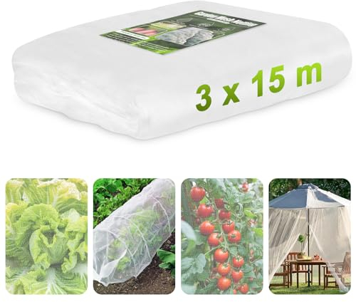 Gemüseschutznetz, RIFNY Insektenschutznetz Gemüse Feinmaschig für Garten Hochbeet Tunnel, Gewächshaus Pflanzen Vogelnetz Fliegengitter Schützen Obstbäume Gemüse vor Insekten (3x15m)